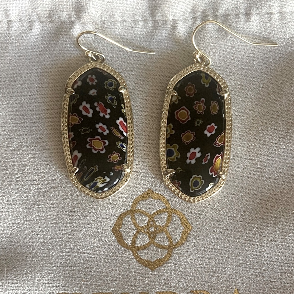 Kendra Scott Elle Earrings with Mosaic Flower Stones in Gold Hardware ~🌼
